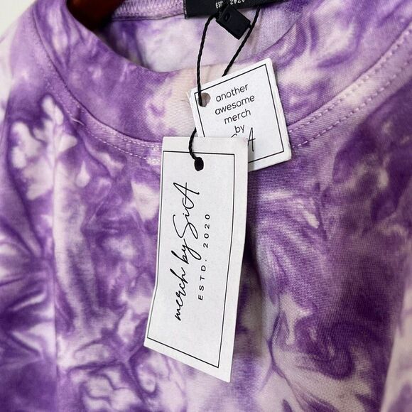 Merch by Sia NWT Tie Dye Crew Neck Crop Pullover Sweatshirt Purple Size Medium - Picture 8 of 9